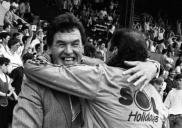 John McGrath celebrates promotion in 1987